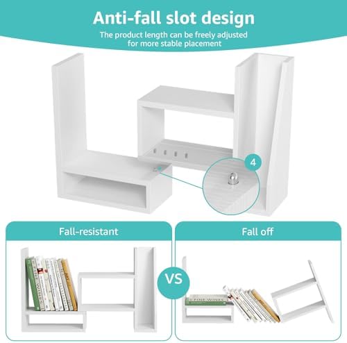 Desktop File Organizer Desk Organizer Shelf - White Office Organization Shelves for Top of Desk Organizers and Accessories Corner Bookshelf Table Top Shelving Small Hutch Decorations for Women Office - Image 6