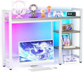 Desk Hutch with Colorful RGB Lights, 4 Tier Desktop Shelf for Max 28" Computer Monitor, Desk Organizer Shelf for Tidy Storage Display, Desktop Bookshelf for Home, Office, Dorm, Gaming Table, Kitchen by Bamiketty