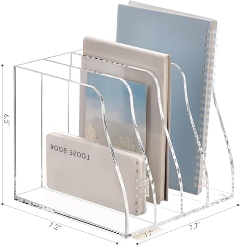 SANRUI 4 Slot Acrylic Desk Organizer, Clear Vertical Magazine File Holder - Image 2