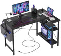 TIQLAB L Shaped Computer Desk with Power Outlets, 47 Inch Small Corner Desk with Reversible Shelves, Gaming Desk Computer Table Study Writing Table for Home Office Bedroom Small Space, Black by TIQLAB