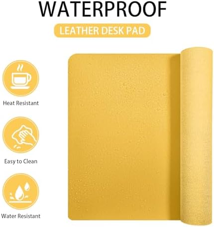 Leather Desk pad Protector, Office Mat, Large Mouse Mat, Non-Slip PU Leather Blotter, Laptop Desk Pad,Waterproof Laptop Computer Desk Keyboard Mat for Office/Work/Home/Decor (Yellow, 55in*18in) - Image 6