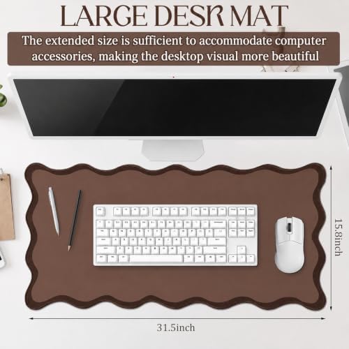 Hahafelt Large Scalloped Desk Mat Pad, Brown, 31.5 x 15.8 Inches - Image 2