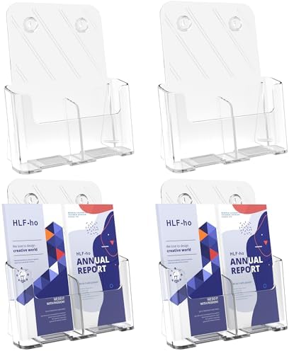 Brochure Holder 8.5x11 Inch Acrylic Literature Holders with Removable Divider for 4x9 inch Clear Pamphlet Display Stand Countertop Use or Wall Mount for Office, Lobby, Hotel, Trade Show, 4 Pack by HLF-ho