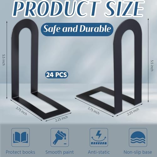 Chunful 24 Pcs Black Metal BookEnds Shelves, 5.5 x 3.75 x 2.25 in - Image 2