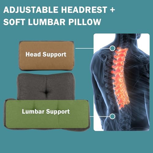 ROYALAY 2 Pcs Neck Pillow Lumbar Support for Recliner, Back Pillow for Chair with Adjustable Headrest Pillow, Back Rest Pillow for Office Chairs, Recliners,Sofa, Couch, Brown - Image 5