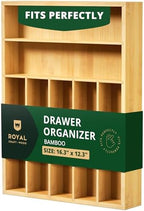 ROYAL CRAFT WOOD Luxury Bamboo Utensil Rack and Silverware Organizer, Kitchen Drawer Organizer - Utensil Holder and Cutlery Tray with Grooved Drawer Dividers for Flatware 7 Slot, Natural by ROYALCRAFTWOOD