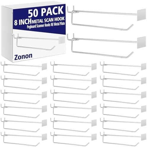 Zonon 50 Pack 8 Inch Metal Scan Hooks with Label Holder for 1/4" Pegboard by Zonon