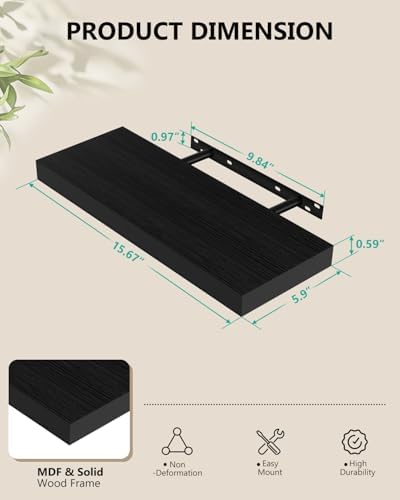 WALI Floating Shelves for Wall, 2 Tier Bathroom Storage Shelf Over Toilet, for Bedroom Bookshelf, Living Room Decor, Kitchen, Nursery, Laundry, Soundbar Floating Shelf Mount Under TV (CS102L), Black - Image 2
