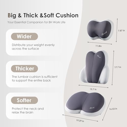 FLORICH 3 PCS Seat Cushion for Carseat Lumbar Support Pillow Car Neck Headrest Pillows Ultrathick Memory Foam Seat Pads Pressure Relief Back Cushion for Office Chair-Dark Beige Grey - Image 3