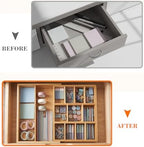 Bamboo Sliding Desk Drawer Organizer 9'' up to 17.9'' x 12'' x 2.2'' Expandable Office Desk Accessories Supplies Tray with 11 Compartments for Pens, Notebooks, Rulers, and Makeup Jewelry Vanity - Image 5