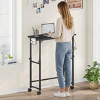 Snughome Mobile Keyboard Tray with Wire Cup Holder & 2 Storage Hooks, Height Adjustable 27.5"–44.4", Rolling Standing Desk Keyboard Platform with Lockable Casters for Home Office, Black - Image 5
