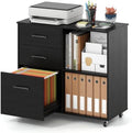 Giantex 3-Drawer Mobile File Cabinet, Rolling Printer Stand with Open Storage Shelves, Under Desk Lateral Filing Cabinet for Letter/A4 Size, Wooden Office Organizer with Wheels for Home Office (Black) by Giantex