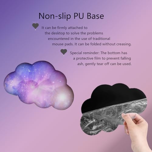 Cloud Wrist Rest Keyboard Purple Cloud Mouse Pad Set 4PCS Galaxy Large Desk Mat Ergonomic Space Wrist Pad Support Memory Foam Non-Slip Wrist Rest for Keyboard and Mouse Computer Gaming Home Office - Image 3