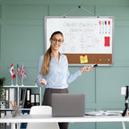 Lincia 1 Set Whiteboard Dry Erase Cork Board Combo, 24" x 18" White Board with 1 Magnetic Dry Eraser, 8 Markers, 4 Magnets, 5 Cork Pegs and 2 Red-Tailed Screw for Office, Home, School, Office Desk - Image 5