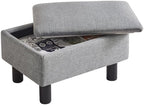 IBUYKE Storage Footstool Ottoman, Linen Fabric Footrest, Gray Blue RF-BD224 by IBUYKE