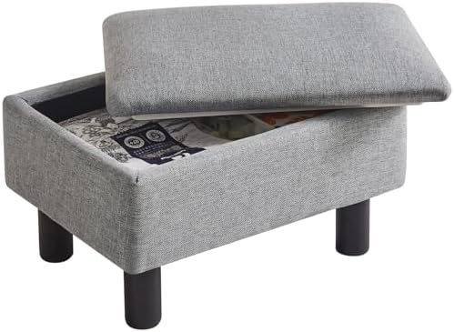 IBUYKE Storage Footstool Ottoman, Linen Fabric Footrest, Gray Blue RF-BD224 by IBUYKE