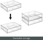 mDesign Wide Plastic Stackable Bathroom Storage Organizer Bin with Pull Out Drawer for Cabinet, Vanity, Shelf, Cupboard, Cabinet, Countertop, Closet Organization - Lumiere Collection - 2 Pack - Clear - Image 5