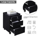 OFCASA 3 Drawer File Cabinet with Lock, Small Rolling Filing Cabinets for Home Office, Wooden Under Desk File Cabinet with Wheels, Mobile Storage Cabinet Printer Stand, for Letter/Legal/A4 Size, Black - Image 4