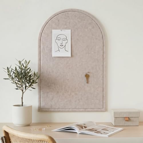 MotiMind Arched Felt Bulletin Board 35" x 24" Felt Wall Panels Large Arch Pin Cork Board No Drill Frameless Wall Tiles with 20 Gold Pins for Back to School Office Photo Display Home Decor(Beige) by MotiMind