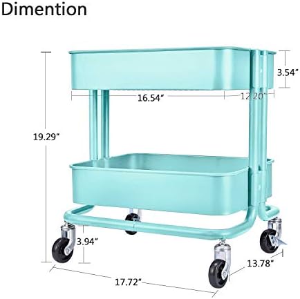 Melody House 2-Tier Metal Utility Rolling Cart, Storage Side End Table with Cover Board - Image 3