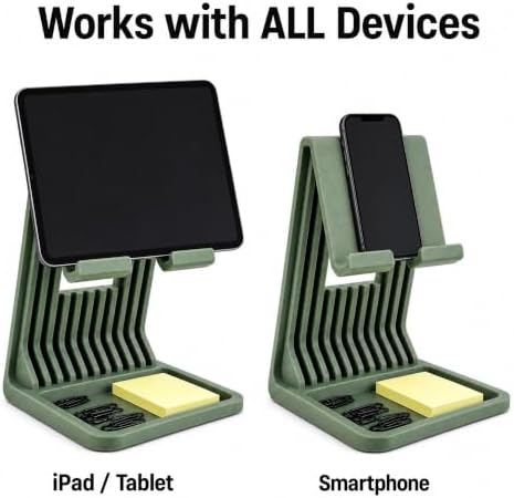 Premium Tablet & Phone Stand with Desk Organizer Tray - Ergonomic Desktop Device Holder for iPad, iPhone, Android - Modern Home Office Accessory & Sticky Note Holder (Green) - Image 6