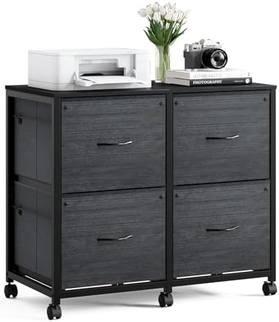 VINGLI Drawer File Cabinet Rolling Mobile Under Desk with Wheels, Fabric Drawers Printer Stand for Home Office, Fits Letter Size (Black, 4 Drawers) by VINGLI