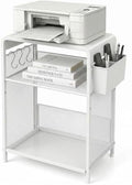 ECOLOVI Small 3 Tier Printer Stand for Under Desk, Height Adjustable Shelf Printer Table with 3 S-Hooks & Basket, Heavy Duty Industrial Storage Shelf for Home Office (White) by ECOLOVI