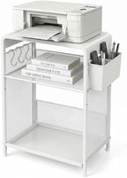 ECOLOVI Small 3 Tier Printer Stand for Under Desk, Height Adjustable Shelf Printer Table with 3 S-Hooks & Basket, Heavy Duty Industrial Storage Shelf for Home Office (White) by ECOLOVI