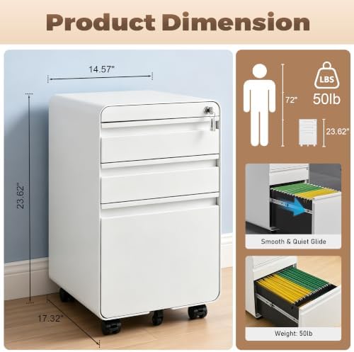 Approgreent Lockable 3 Drawer File Cabinets for Home Office - Image 3