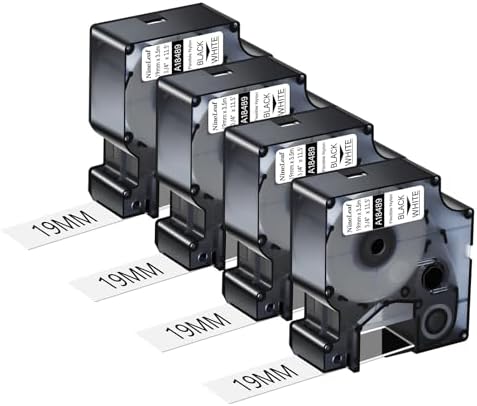 Nineleaf Rhino 5200 Label Tape Compatible for Dymo 18489 Rhino 4200 Lables Flexible Nylon Work with Dymo Rhino Pro LabelWriter Industrial 6000 Label Makers,Black on White,3/4'' x 11.5',4-Pack by NineLeaf