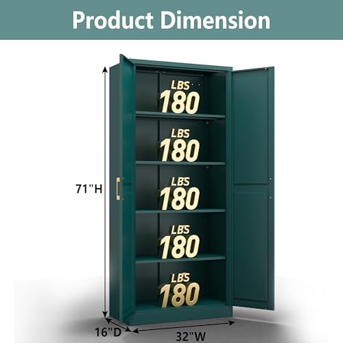 Polup 71" Green Metal Kitchen Pantry Storage Cabinet with Doors and Shelves - Image 3