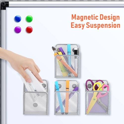 Crtiin 10pcs Magnetic Pen Pencil Holder Stainless Steel Pen Basket, Silver - Image 3