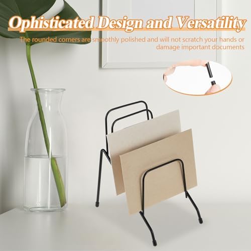 6 Pcs Metal Incline Desk Flip Organizer Rack Small Desktop File Folder Sorter 6 Compartment Wire Vertical Incline Magazine Holder for Mail Paper Book Magazine Filing Office Desk - Image 6