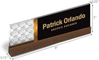 Artblox Personalized Office Desk Name Plate and Business Card Holder | Clear Acrylic Glass with Teak Wood Stand | Abstract Net Design Customized with Your Name and Credentials Office Desk Décor - Image 3