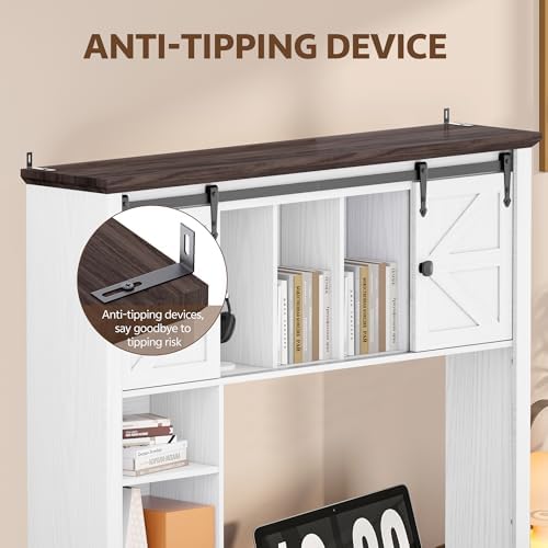 Large Desktop Bookshelf, 47.2" Desk Shelf with Sliding Barn Door - Image 6