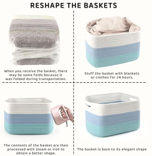 4 Pack Storage Baskets for Organizing, 11''Lx9''Wx8''H Woven Baskets for Storage Toys, Towels, Books, and Clothes, Cotton Rope Basket for Shelves with Handle - Image 7