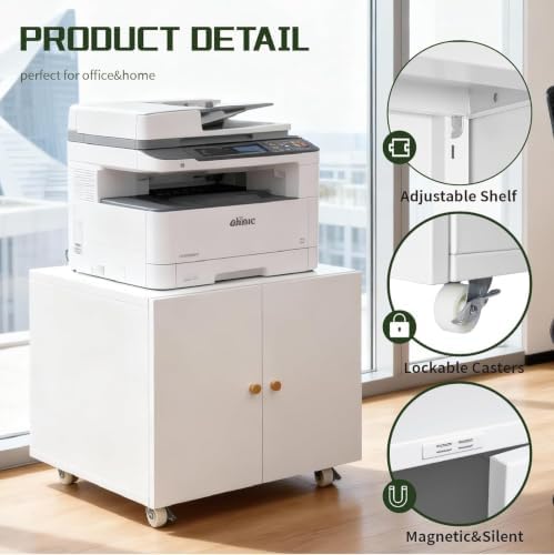 23.6" H Printer Stand with Storage Cabinet & Wheels - Image 4