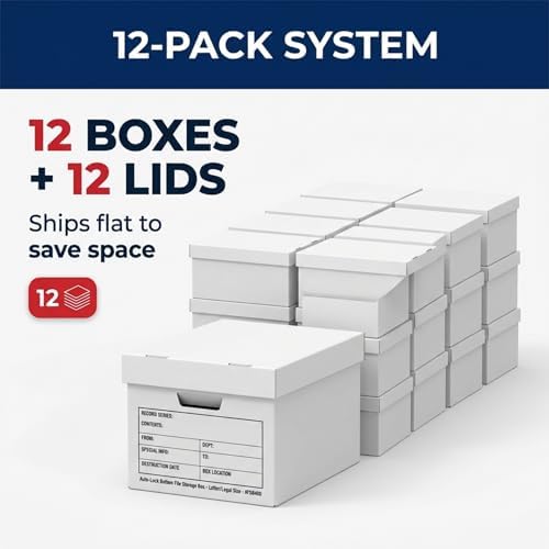 BOX USA Boxes with Lids and Handles (12-Pack) - File Storage Boxes for Office Supplies, Book Storage, Moving, and Packaging - Image 6