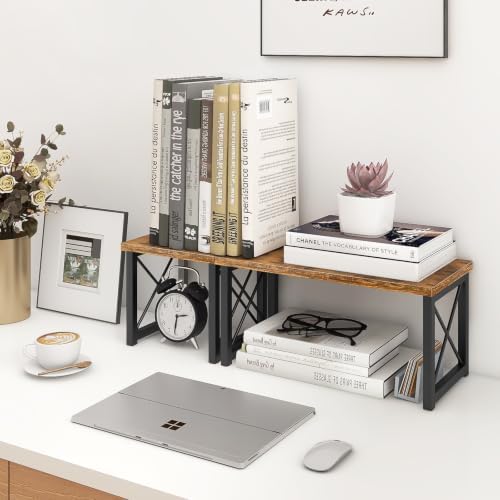 ELITEROO Wood Desktop Shelf, 2 Tier Adjustable Small Bookshelf Organizer - Image 7