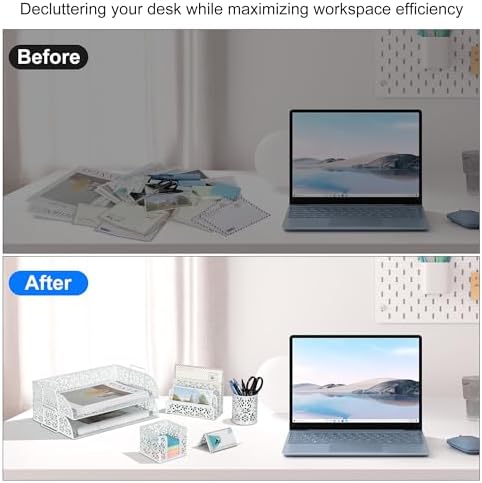 EasyPAG Desk Organizers and Accessories 5 Pieces Office Supplies Set - 2 Tier Paper Tray, Pencil Organizer for Desk, Mail Sorter Countertop, Business Card Holder and Sticky Note Holder, White - Image 5