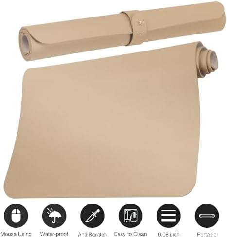Boutilon Leather Desk Pad Protector,Non-Slip Mouse Pad,Laptop Desk Pad,Office Mouse Mat,Waterproof Leather Desk Blotter,Desk Writing Pad for Office and Home (XXXL-Beige,47"x 24") - Image 3