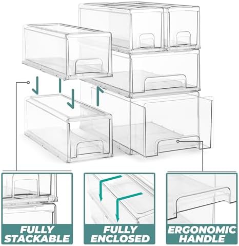 Sorbus Clear Stackable Storage Drawers with Handles (Small Wide, 2 Pack) - Image 4