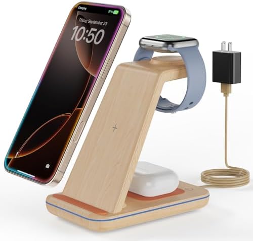 3 in 1 Wireless Charging, Wireless Charger Stand for Multiple Apple Devices, Wireless Charger for iPhone 17 16 15 14 13 12 11 Pro Max XS XR 8, Apple Watch 11 9 8 7 6 SE 5 4 3 2, AirPods 3/2/Pro by ServeYouTheBest
