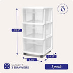 HOMZ Drawer Tower, 3-Tier Storage Cart with Removable Wheels, White Frame - Image 3