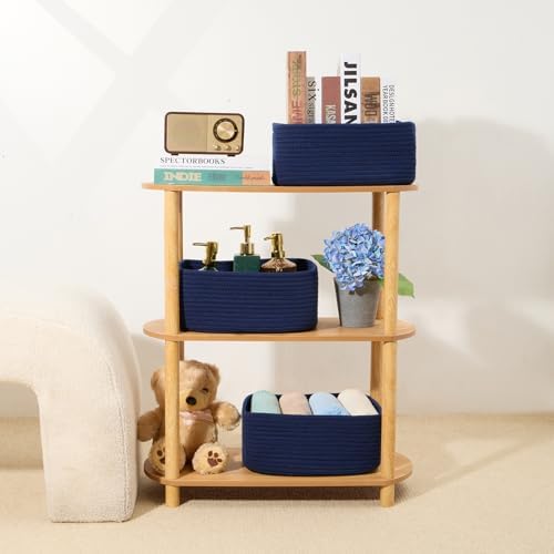 MiniArk Small Storage Baskets for Organizing | Closet Organizer Bins | Shelf Toy Basket | Woven Rope Baskets | Cube Decorative Box | Shallow Basket | 13x8.5x5.1” | 4 Packs Navy Blue - Image 6