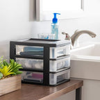 IRIS USA 4-Pack, 3-Drawer Small Plastic Stacking Desktop Organizer, Black - Image 2