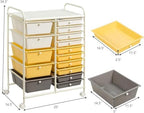 LDAILY 15 Drawer Rolling Storage Cart, Rolling Cart with Drawers for Classroom, Art Supply Craft Organizer on Wheel with Metal Frame & Handles for Home Office School - Image 3