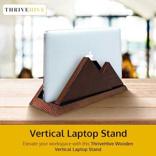Dual Laptop Holder Vertical Stand 2 Slots Wooden - Dark Brown (Walnut Color) - Vertical Holder for Desk, MacBook Pro & Air, Desktop Organizer Made of Natural Wood, Adjustable Stand for Notebooks - Image 2