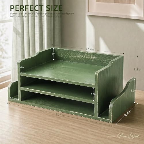 Wood Desk Organizer: File Organizer for Office Desk & Study, Green - Image 2