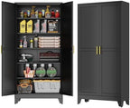 GAIOUS 75'' Tall Metal Garage Storage Cabinet, File Cabinet with 2 Doors and 5 Adjustable Shelves, Black Outdoor Steel Tool Cabinets for Home Office,Warehouse,Garage by GAIOUS